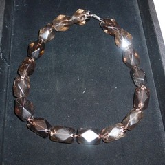 STUNNING ail STERLING SILVER 21MM SMOKEY QUARTZ CHUNKY- BEAD NECKLACE 19″