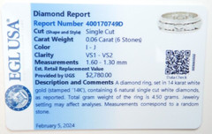 Antique Art Deco Diamond Wedding Band 14KW Ring Size 6 UK-L1/2 EGL USA 5.55 MM
