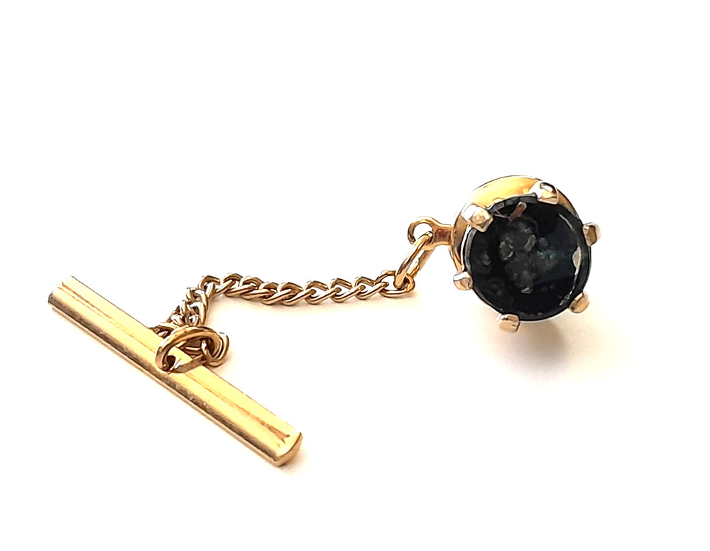 Vintage 1950’s Swank Chain Tie Bar W/ US Capitol Feature Black Gold Tone