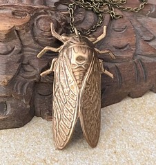 Cicada Pendant W/ Hidden Locket Stashbox Large Brass Egyptian Revival Necklace