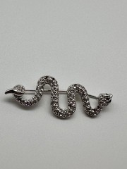 Vintage Swarovski Swan Silver tone Pave Crystal Snake brooch green eyes