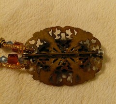 Unique Custom Made Beaded Necklace W/vintage Stone Brooch As Pendant Blue
