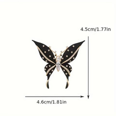 Vintage Black Enamel Butterfly Brooch Gold Tone Crystal Rhinestone Pin