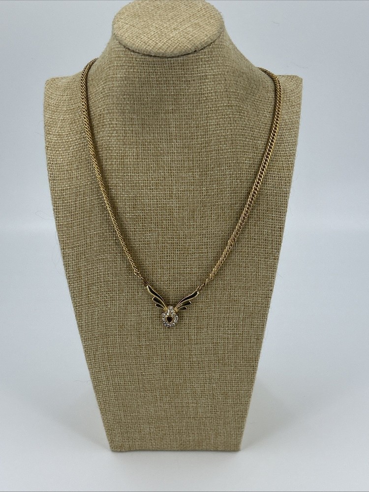 Vintage Style Wings Rhinestone Gold Tone Necklace 18 Inch