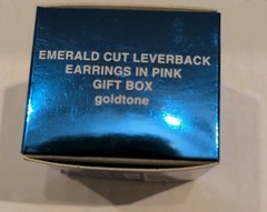 Avon 2006 CZ Pink Hued Leverback Emerald Cut Pierced Earrings – Goldtone NOS