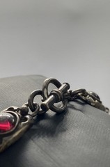 Vintage Sterling Silver 925 Garnet Cabochon Toggle Link Bracelet 8″ 26.6g