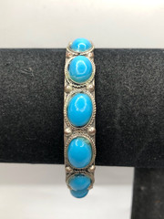 7″ Southwestern Style Silver Faux Turquoise 3/8″ Wide Cuff Bracelet JB30