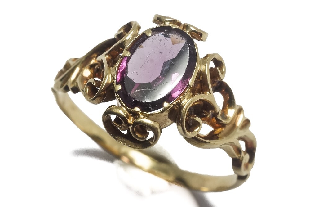 ANTIQUE ENGLISH 15K GOLD ALMANDINE GARNET COCKTAIL RING C1860 NO RESERVE
