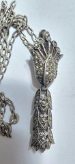 Vintage Art Deco Style Sterling Silver & Marcasite Drop Tassel Necklace