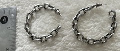 Vintage 90s Interlocking Silver Tone Link Large Hoop Pierced Earrings~ 1 1/2”