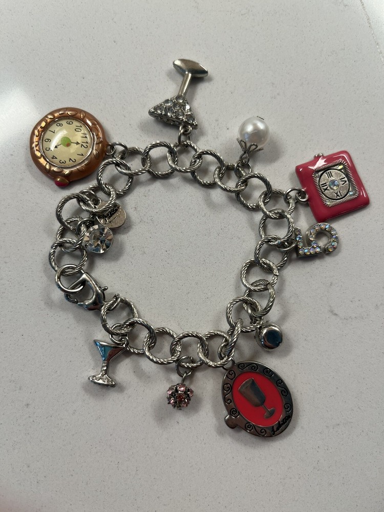 LOLITA 8” Silver Tone Metal Charm Bracelet W/ Its’ 5 O ‘Clock Somewhere !