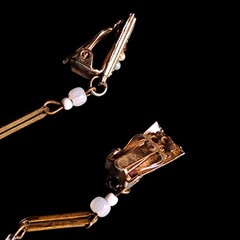 Vtg Atq Gold Gilt Opaline Glass Art Deco Style Clip On Dangle Earrings 3.5in