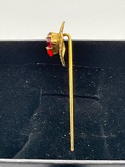 Vintage Gold Plate Stick Pin Intaglio Cameo Red Glass Stone Lapel Hat