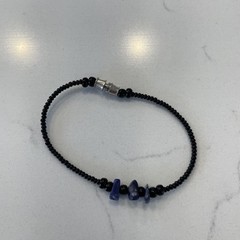 Vintage Stone And Bead Necklace 19 Inches And Bracelet 7 Inches Black Blue