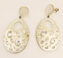 Lucite Glittery Flush Set Rhinestones 925 Sterling Silver Post Dangle Earrings