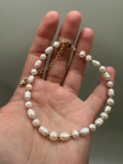 9” Freshwater White Pearl Anklet with Charm Dainty Foot Jewelry, Summer Gift