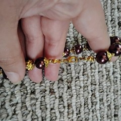 Vintage Burgundy Faux Pearl Beaded Necklace Gold Tone Spacer Beads Lobster Clasp