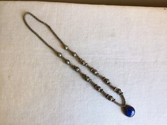 Vtg Womens Fashion Hand Crafted Folk Art Metal Blue Lapis Stone Necklace 15″L