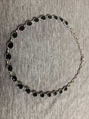 Vintage Sterling Onyx Cabochon & Cubic Zirconia Link 16” Tennis Necklace