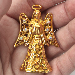 VTG 90s Trifari Designer Signed Angel Christmas Brooch Pin Pendant 6 Rhinestones