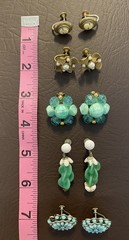 Vintage Estate Clip Ons Screw Back Earrings Lot 5 Pairs Glass Cameo Faux Pearl