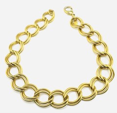 Erwin Pearl Signed Gold Tone Double Links Chunky Choker Necklace# 24- 26