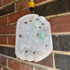Grade A Burma Jadeite White and Green Chinese Unicorn 麒麟 Pendant Certified