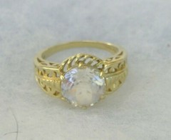 Beautiful 14K Yellow Gold & White Gemstone Ring 5.2 grams Size 8.25 STS