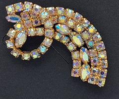 Vintage Signed RIFAS Aurora Borealis Rhinestone Brooch Pin Gold Tone 1950s…