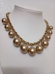 Vintage Monet Graduated Gold Tone Glass Ball Bead Dangle Chain Collar Necklace