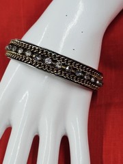 VTG Cookie Lee Goldtone & Silvertone Rhinestone Bangle Bracelet, 7.5″