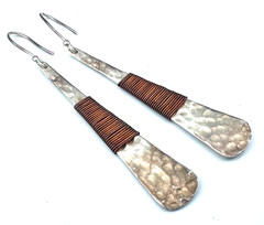 Artisan Mexico Hammered Copper Wire Wrap Dangle Earrings Sterling Silver 925 #14