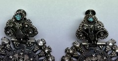 ANTIQUE ARMENIAN BYZANTINE REVIVAL OTTOMAN SAPHIRET COIN SILVER JEWELED EARRINGS