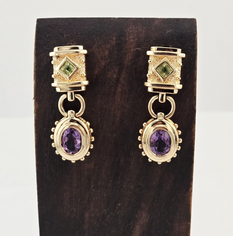 Vintage Ross-Simons Vermeil Amethyst & Peridot Sterling Silver Earrings – 9.8g
