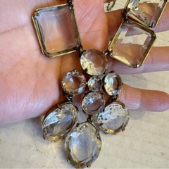 J Crew Bib Statement Necklace Clear Glass Prong Rhinestones Square Oval Round