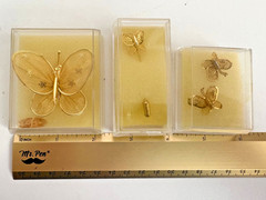 Vintage Gold Butterfly Brooch Set, Flowers On Wings, Earrings, Pin