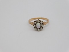 SWEET VICTORIAN 10K ROSE GOLD FIERY FIRE OPAL STONE PEARL RING SIZE 4.5