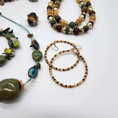Vintage Costume Jewelry Lot Earth Tone Boho Necklaces Earrings Shell Mixed