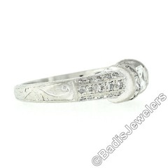 Vintage Platinum 1.35ct Floating Diamond w/ Accents Hand Engraved Work Band Ring