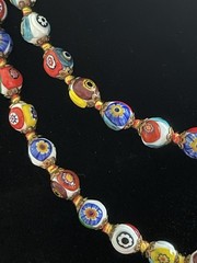 Vintage Venetian Murano Millefiori Art Glass Bead 29” Necklace Gold Silk Knots