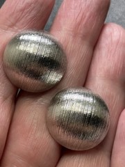 Vintage Domed Textured Round Silver Tone Metal Clip Earrings