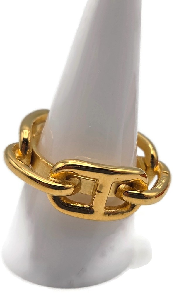 Hermès Chaîne d’Ancre Scarf Ring Vintage Gold Plated Anchor Link Design with Box