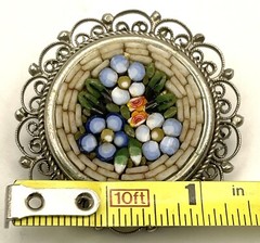 VTG Italian Micro Mosaic Millefiori Floral Brooch Silver Plate, Italy, 1.25”