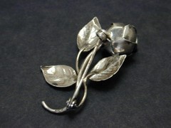Vtg 835 Silver 3D Rose Bracelet Brooch Screw Back Earrings 3 pc Set Pin European