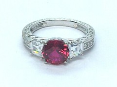 Sterling Silver Shiny Bright CZ Cubic Zirconia Lab Ruby Cocktail Ring Size 8