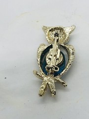 Owl brooch blue cabochons vintage goldtone