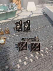 Swank Men’s Mixed Lot Cufflinks & Tie Bar Set. 13 pairs Metal Gold/Silver/Black