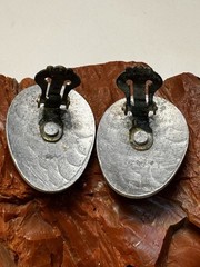 1940s Wartime Hammered Aluminum Dogwood Motif Clip Back Earrings Alcoa Renoir