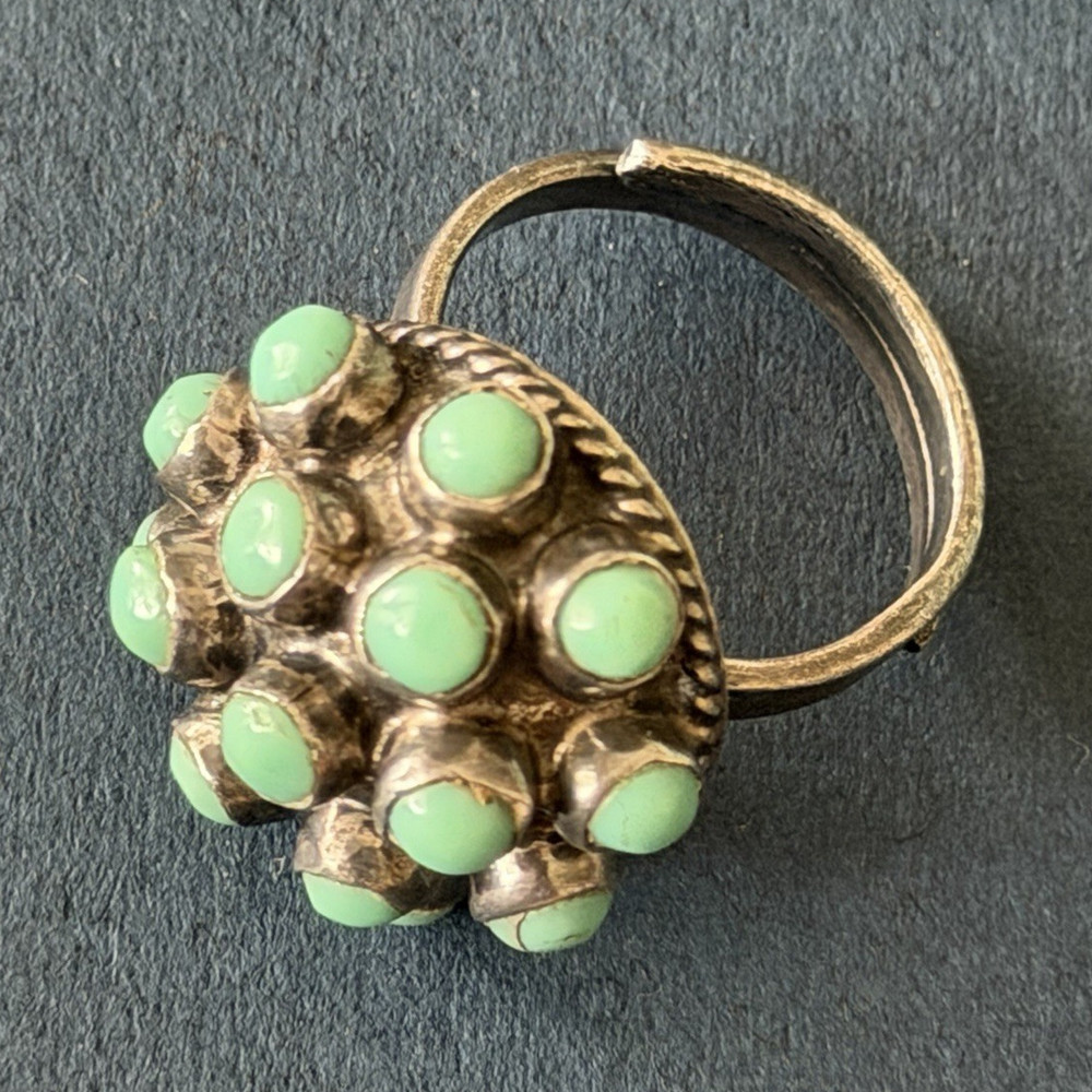 925 Sterling Mexican Silver Turquoise Cluster dome Ring Size Adjustable