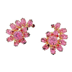 Vintage La Rel Rhinestone Clip Earrings Pink Red Climber Signed MCM 1.25″